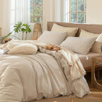 MooMee Striped Duvet Cover Set 100% Washed Cotton Linen Like Textured - Image 3
