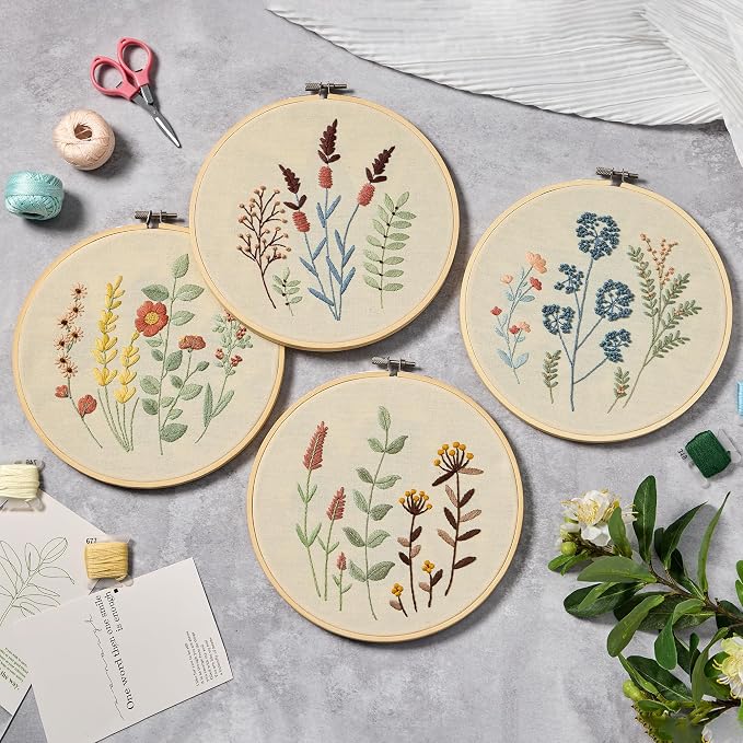 Bonroy 4 Sets Embroidery Kit for Beginners, Embroidery Kit for Art Craft Handy - Image 2