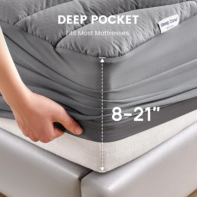 SLEEP ZONE Waterproof Twin Mattress Pad, Soft Mattress Topper, Fitted Mattress - Image 5