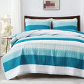 Andency Teal and White Striped Quilt King, 3 Pieces Patchwork Bedspread by Andency