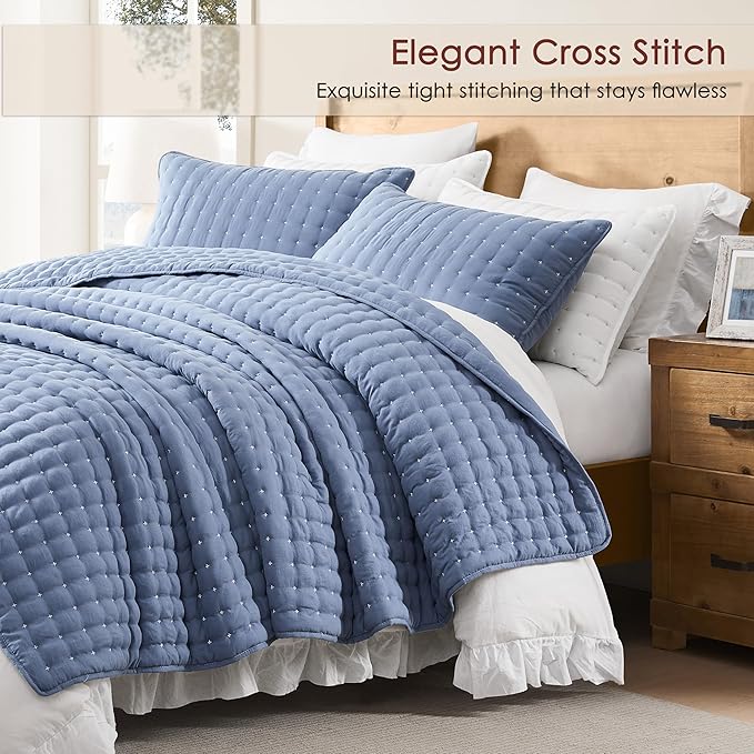 WDCOZY Blue Queen Size Quilt Bedding Sets - Image 3