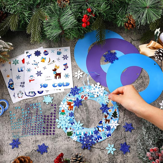 Hollowfly 48 Sets Winter Wreath Craft Kits DIY Snowflake Wreath Hanging - Image 4