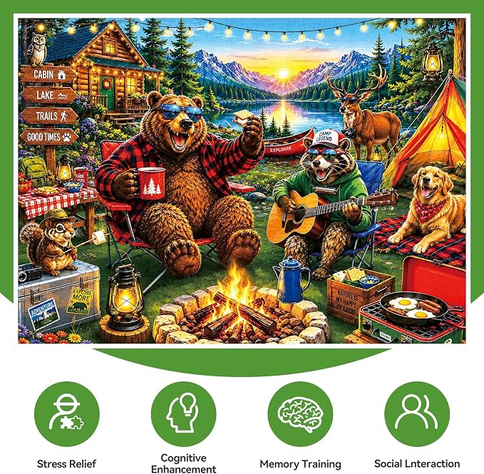 500 Piece Jigsaw Puzzle for Adults – Cozy Cabin Lake Camping Scene - Image 2