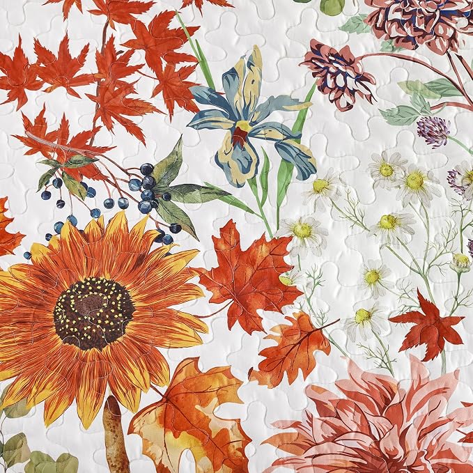 Yiran Fall Floral Quilt Set King Size, 3 Pieces Soft Lightweight Microfiber - Image 5