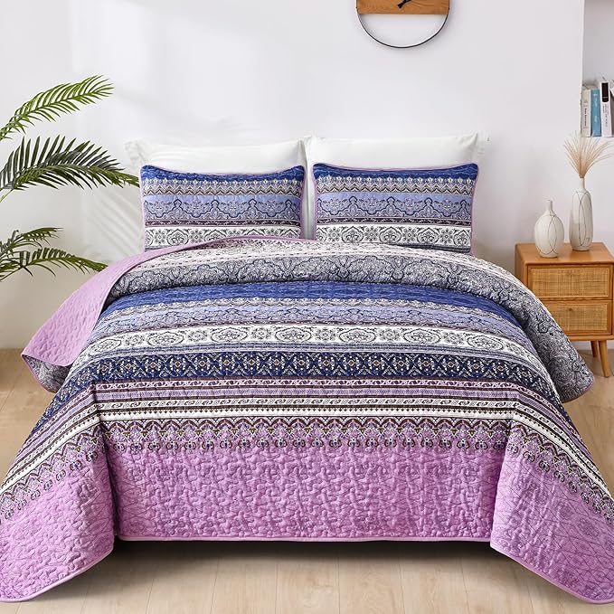 WONGS BEDDING Boho Queen Quilt Set, Lightweight Bed Decor Bedspread by WONGSBEDDING
