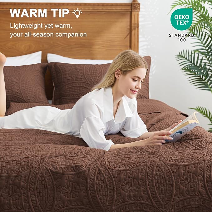 Love's cabin Quilts for Queen Bed Brown Bedspreads Bedding Set - Image 2