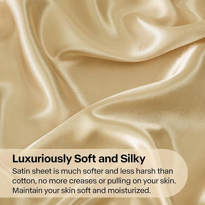 BEDELITE King Size Sheets Set, Luxury Soft Champagne Satin Sheets - Image 3