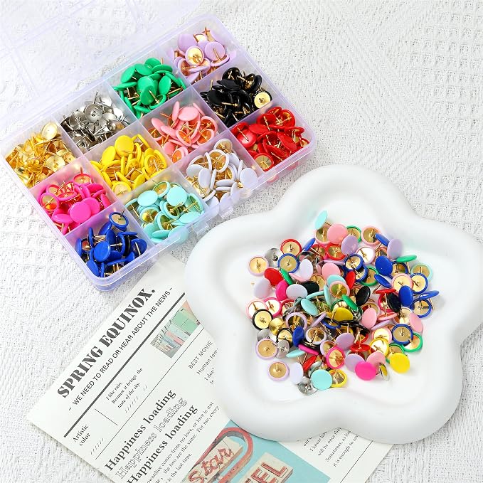 12 Colors Thumb Tacks 264PCS Plastic Round Head Thumbtack Metal Flat Push Pins - Image 8