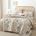 JANZAA Quilts Queen Size Beige Quilt Botanical by JANZAA