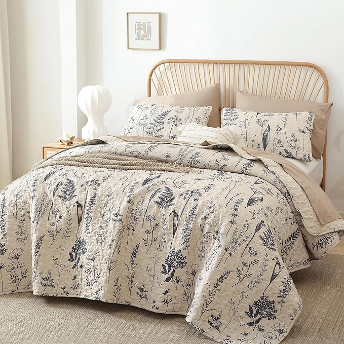 JANZAA Quilt King Size Beige Quilt Bed Spread Boho Quilt by JANZAA