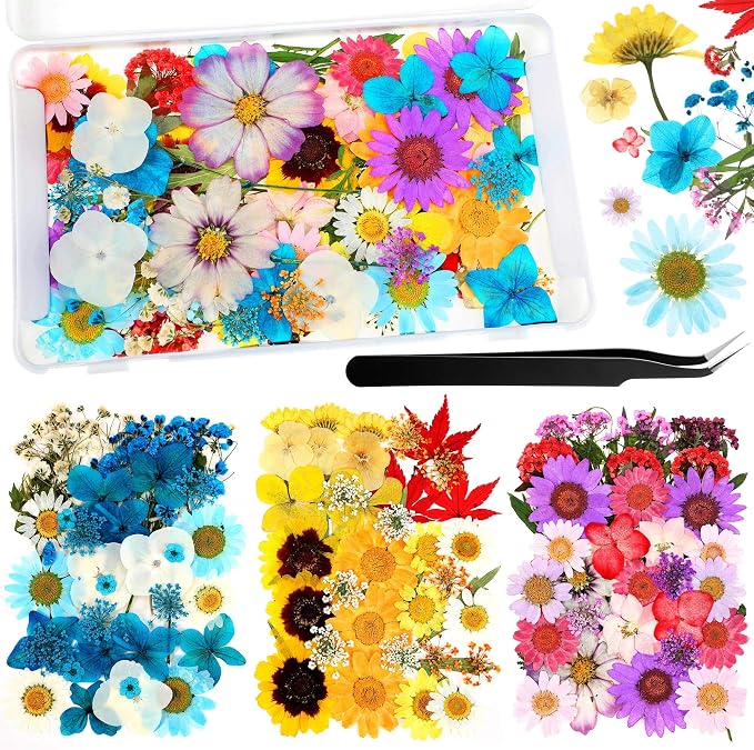 110 Pcs Dried Pressed Flowers for Resin, Real Dry Daisy Flowers and Leaves Bulk by Nuanchu