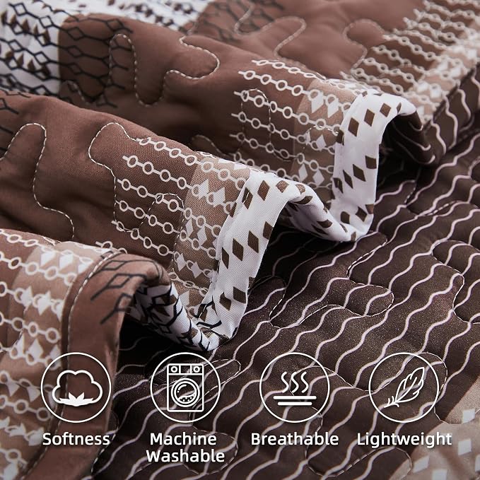 Andency King Size Quilt Set Brown, 3 Pieces Coffee Ultra Soft Lightweight - Image 5
