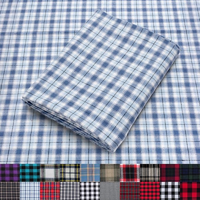 Pico Textiles 8 Yards Bolt Light Blue Tartan Plaid Flannel Fabric by PicoTextiles