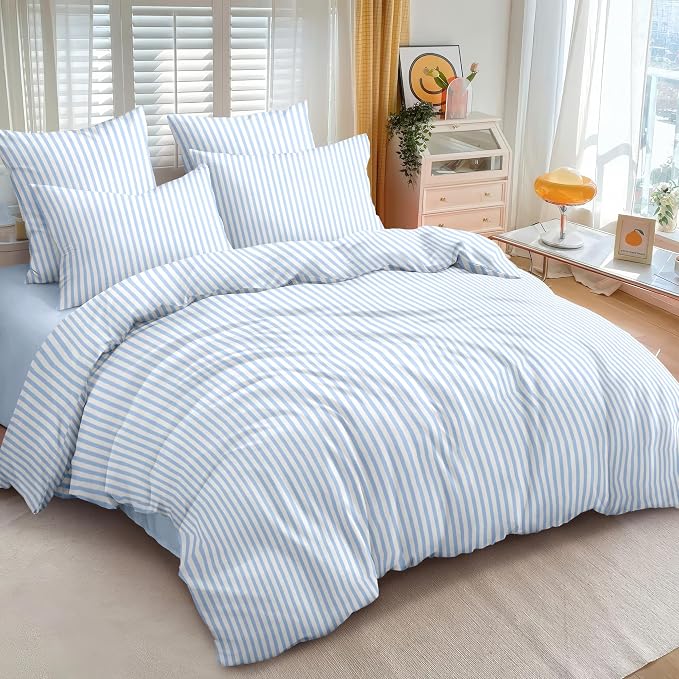 Nayoroom Blue Striped Duvet Cover Queen Size White Stripe Duvet Cover Dorm - Image 2