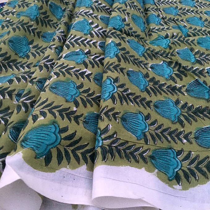 E-Tailor® Indian Ethnic 100% Cotton Voile Running Hand Block Print Natural - Image 4