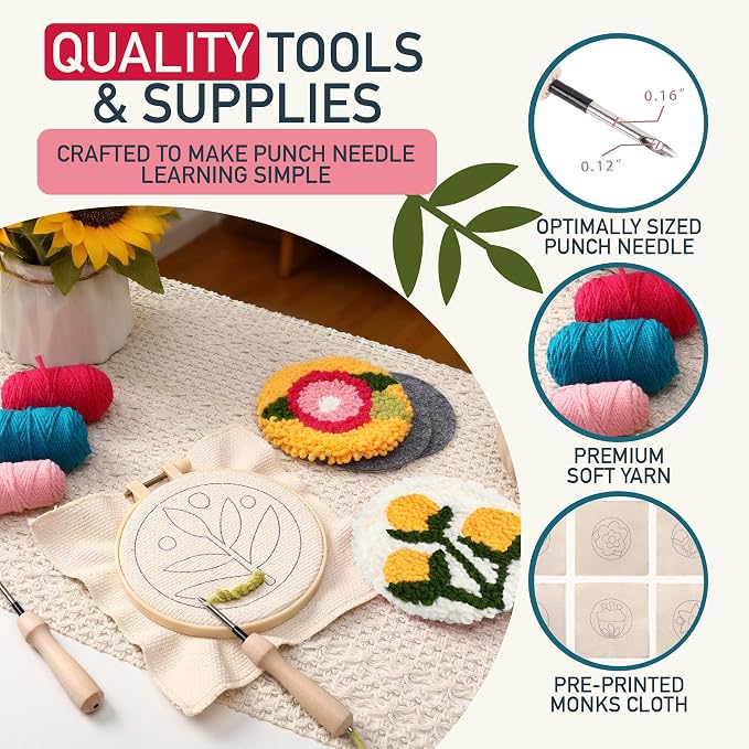 Emri Lane Punch Needle Kit – 6 Floral Design Punch Needle Embroidery Kit w/Monk - Image 3