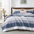 Andency Oversized King Quilt Bedding Set, 120x98Inch Mineral Blue Stripe by Andency