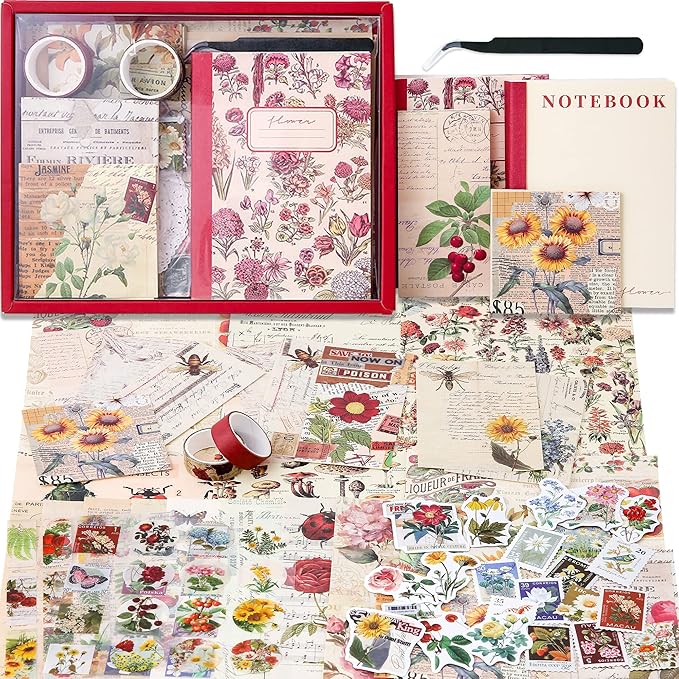 emmoolife Vintage Aesthetic Scrapbooking Supplies Kit, Flowers Botanical Bullet by emmoolife
