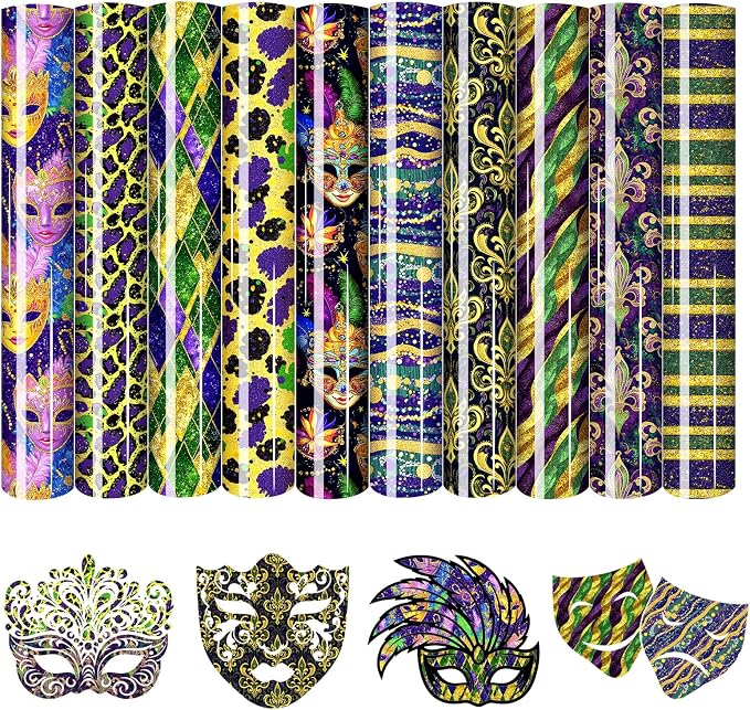HTVSTD Mardi Gras Mark Heat Transfer Vinyl 10Sheet 12×10in Iron on Vinyl | by CraftingEveryday
