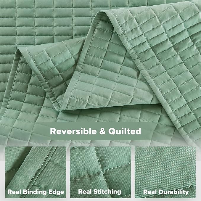 Comfort Spaces Sage Green Oversized King Quilt Set 120"x118" Bedspread Quilted - Image 6