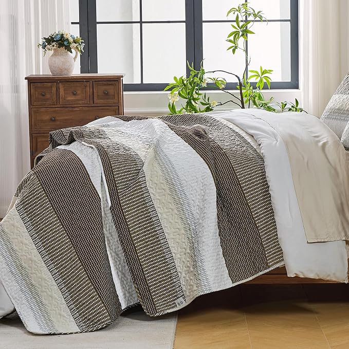 Andency California King Quilt Set Mocha Brown, 3 Pieces Ultra Soft Lightweight - Image 2