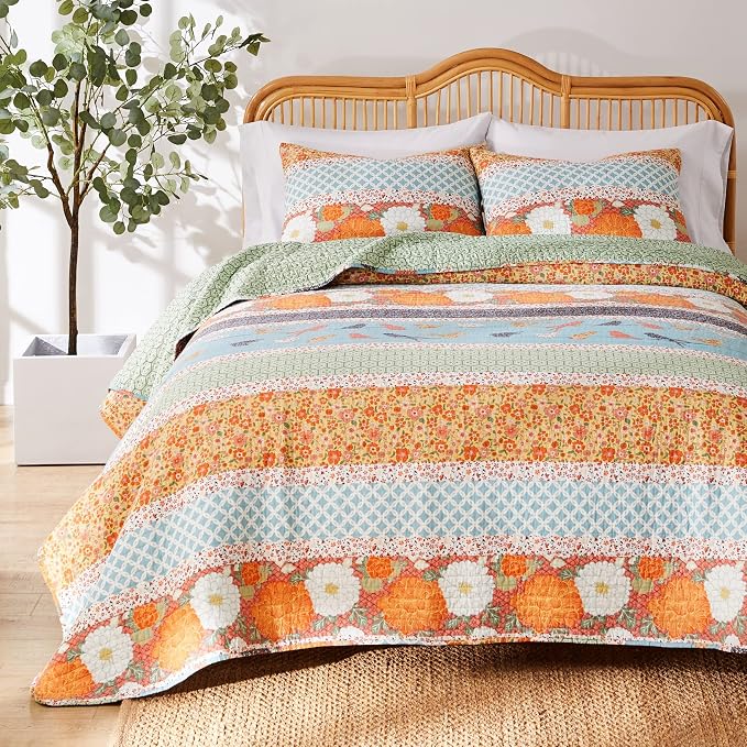 Greenland Home Carlie Modern Floral Reversible Quilt Set, 3-Piece King - Image 2