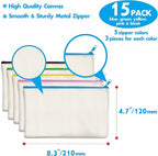 15 Pack Blank Cotton Canvas DIY Craft Zipper Bags Pouches Pencil Case - Image 3