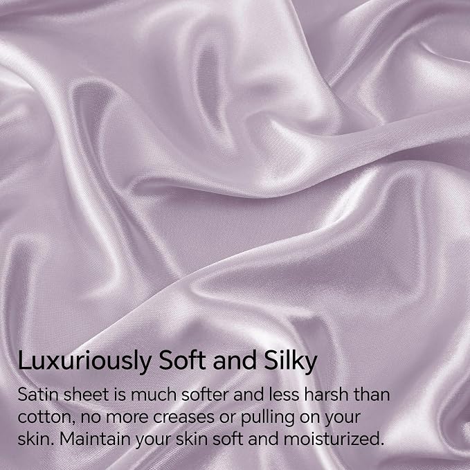 BEDELITE Satin Sheets Queen Size Bed Set, Luxury Soft Lavender Silky Sheets - Image 3