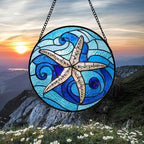 DASTOLL Stained Glass Window Hanging 4 Pcs Set Blue Ocean Waves Large 11.8" - Image 3