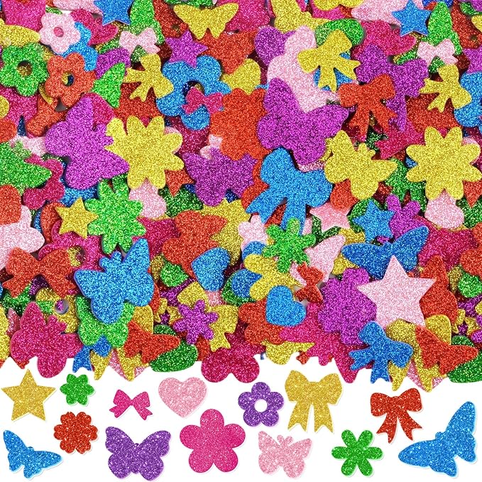 700 Pcs Glitter Foam Stickers, Butterfly & Flower & Bow Shapes Stickers by Unknown