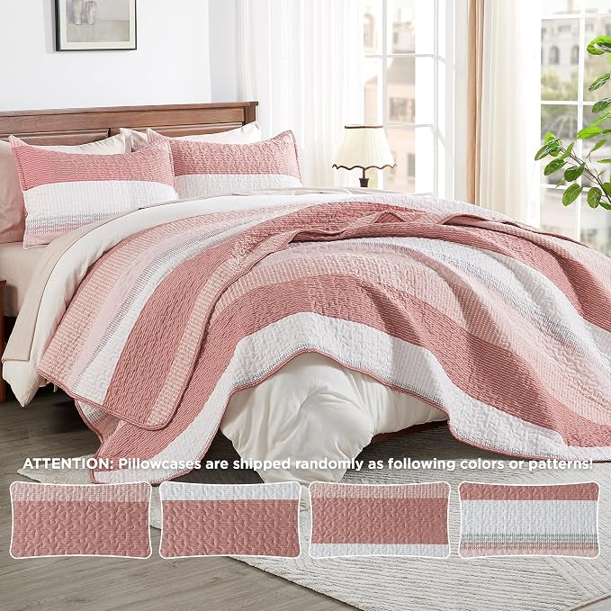 Andency King Size Quilt Set Blush Pink, 3 Pieces Summer Ultra Soft Lightweight - Image 6