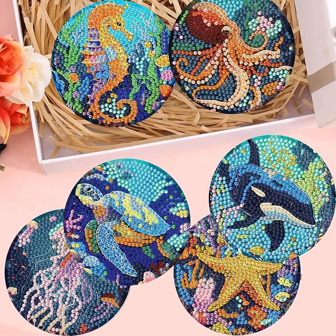 8 Pack Diamond Art Coasters, Ocean animal Diamond Painting Coasters Kits | - Image 7