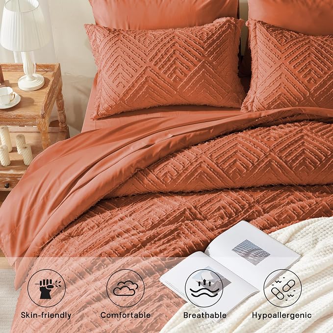Zzlpp Full Comforter Set 7 Pieces, Burnt Orange Tufted Bed in a Bag - Image 3