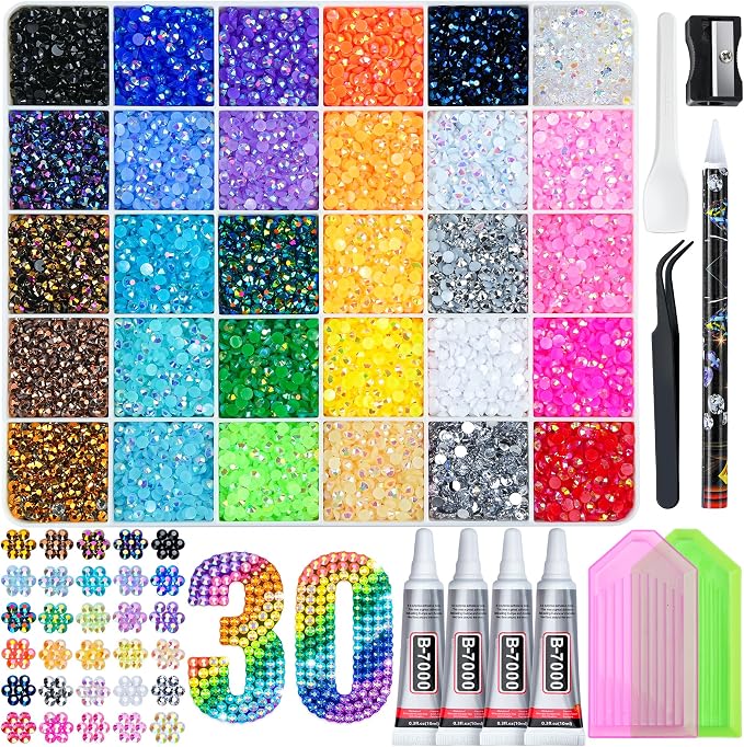 40000 Pcs Resin Jelly Rhinestones Kit, 30 Colors 3mm Flatback Rhinestones by Lotwow