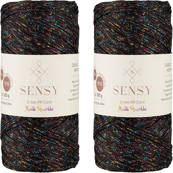 2 Pack of Sensy Premium 2mm 251 Yards Sparkle Polyester Rope 90% Polypropylene by SSENSY