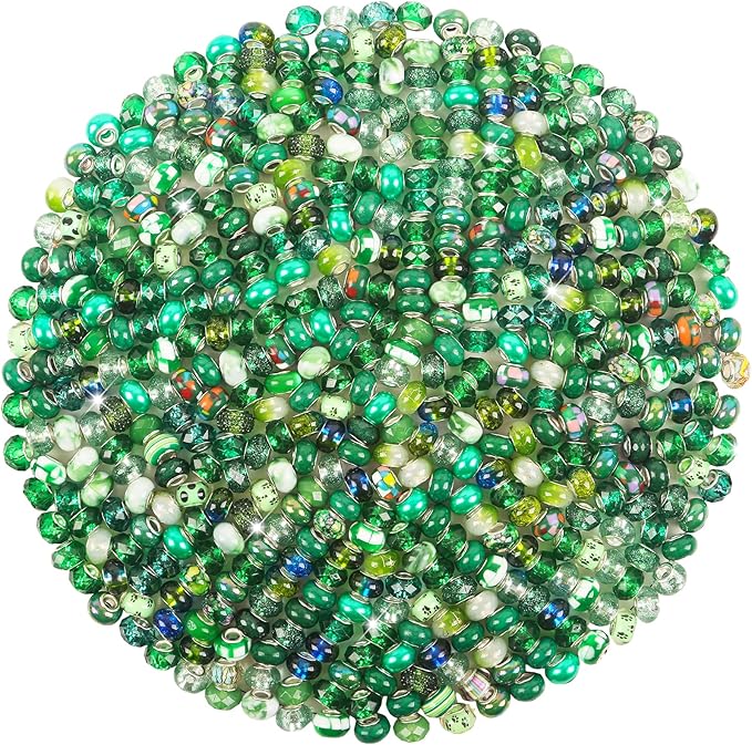 60Pcs Large Hole Beads Spacer Beads Dark Green Assorted European Craft Big by BRACELETMAKINGKIT