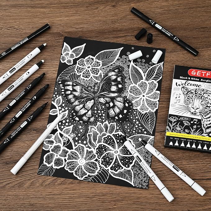 Black & White Acrylic Paint Pens, Dual Tip, 0.7mm Fine Nibs 10 Pack | Opaque Ink - Image 8