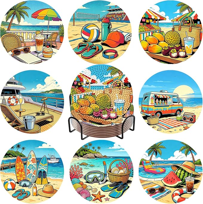 8-Pack Diamond Art Coaster Kit by DOZEEZOP