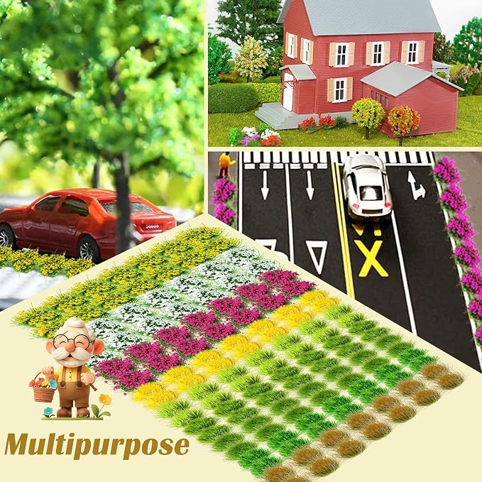 Potanro 126pcs Static Grass Tufts and Miniature Flowers Cluster - Image 4