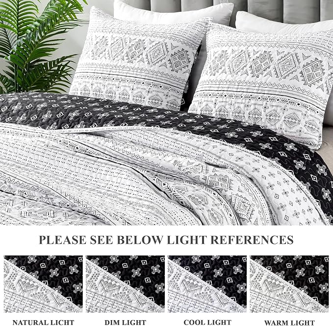 Andency Black White California King Quilt Set, 3 Pieces Boho Lightweight Soft - Image 4