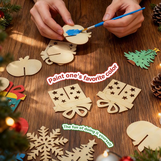 DIY 3D Christmas Wood Crafts to Paint, Unfinished Wooden Table Decorations - Image 7