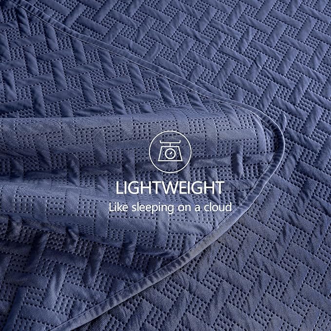 FLYMME Navy Twin Modern Geometric Quilt Coverlet Set, Lightweight Bedspread - Image 6