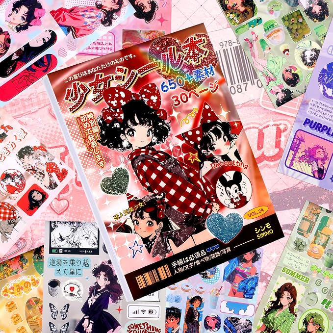 Tmtains 30 Sheets Japanese Manga Style Sticker Book 650+Pcs Heisei Retro Cute - Image 2
