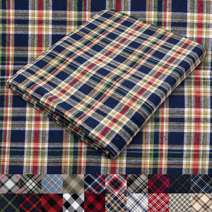 Pico Textiles 4 Yards Bolt Blue Red Tan Tartan Plaid Flannel Fabric by PicoTextiles