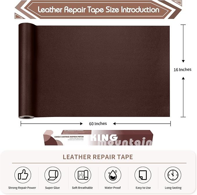 KING MOUNTAIN Leather Repair Patch, 16 x 60 Inches self Adhesive Leather Repair - Image 4