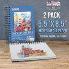 U.S. Art Supply 5.5"x8.5" Mixed Media Sketchbook, 2 Pack, 98 lb - Image 2