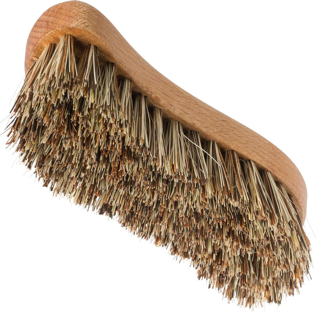 REDECKER S-Shaped Union Fiber Scrub Brush with Oiled Beechwood Handle, 8-1/4 inches, S-Shaped Easily Reaches Corners, Made in Germany - Wood Scrub Brush - Wooden Cleaning Brush