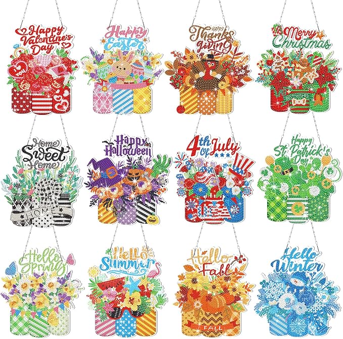Cinnvoice 12 Pcs Summer Seasonal Diamond Art Hanging Ornament Kit by Cinnvoice