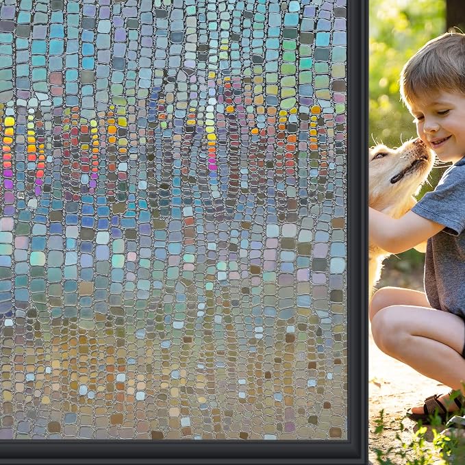 Windimiley Window Privacy Film 3D Rainbow Stained Glass Static Clings Bathroom by WindimileyDecor