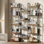 Shintenchi Triple Column 5 Tier Bookshelf, Industrial Large Bookcase Display - Image 2